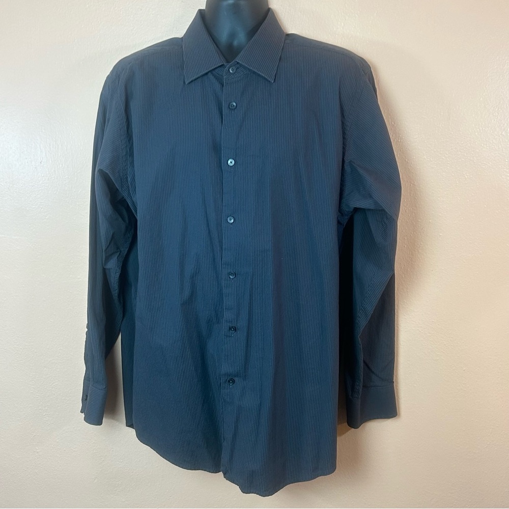 Murano Gray Black Striped Ribbed Button Down Men XL